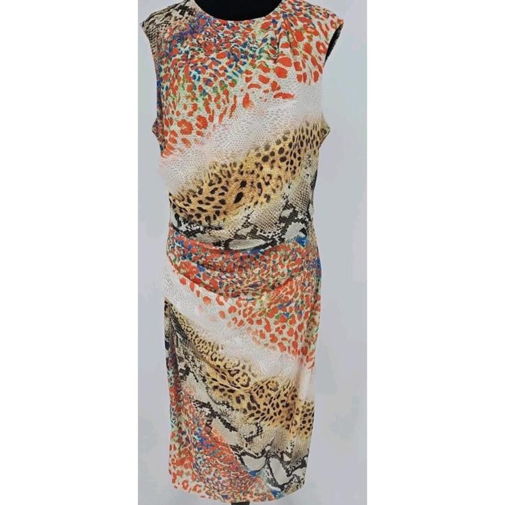 Vintage Alberto Makali Dress XL Animal‎ Print Mesh Overlay Ruching Art To Wear